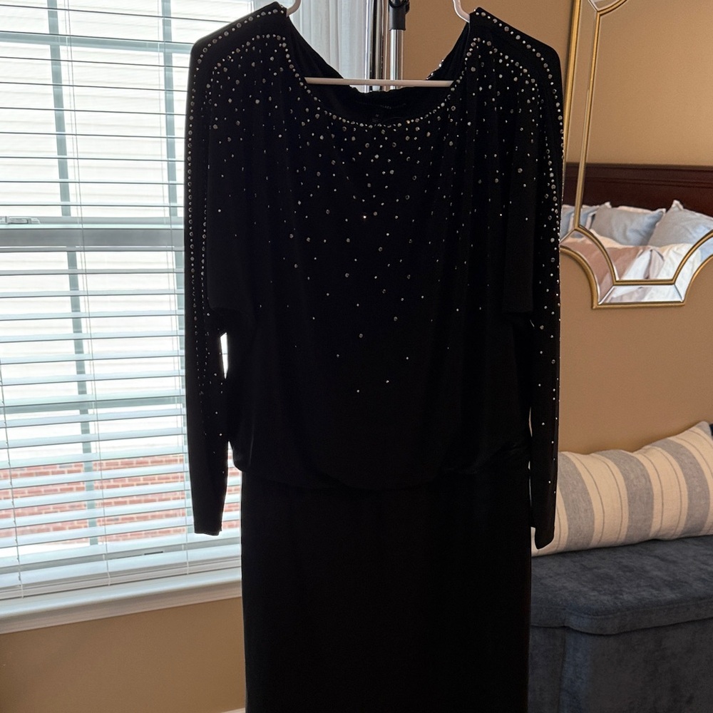 White House Black Market Black Stretchy Studded Long Sleeve Dress size M